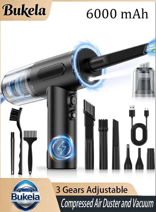 Bukela Compressed Air Duster and Vacuum,Handheld Car Vacuum/Air Blower& Pump, 3 Gear Adjustable Electric Air Duster/Car Vacuum Cleaner, Keyboard Duster with LED Light-10 Kits Air Blower for Computer - Image 2