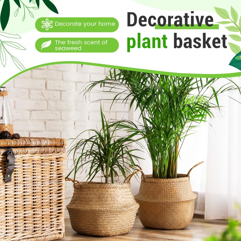 Knitgrip Large Wicker Plant Basket with Handle 10 Inch Woven Seagrass Belly Basket and Artificial Moss for House Plants Picnic Grocery Laundry Storage Home Decor(Large,Original,2 Pack) - Image 4