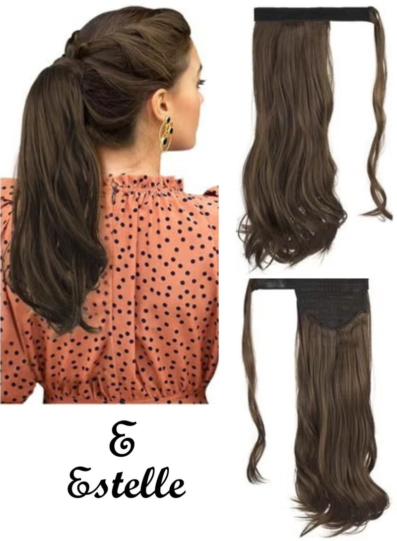 Estelle Curly Ponytail Extension 22 Inch Heat Resistant Synthetic Natural Wavy Hair Piece Wrap Around Ponytail Hair Extensions for Women Darkest Brown mix Dark Auburn Curly - Image 1