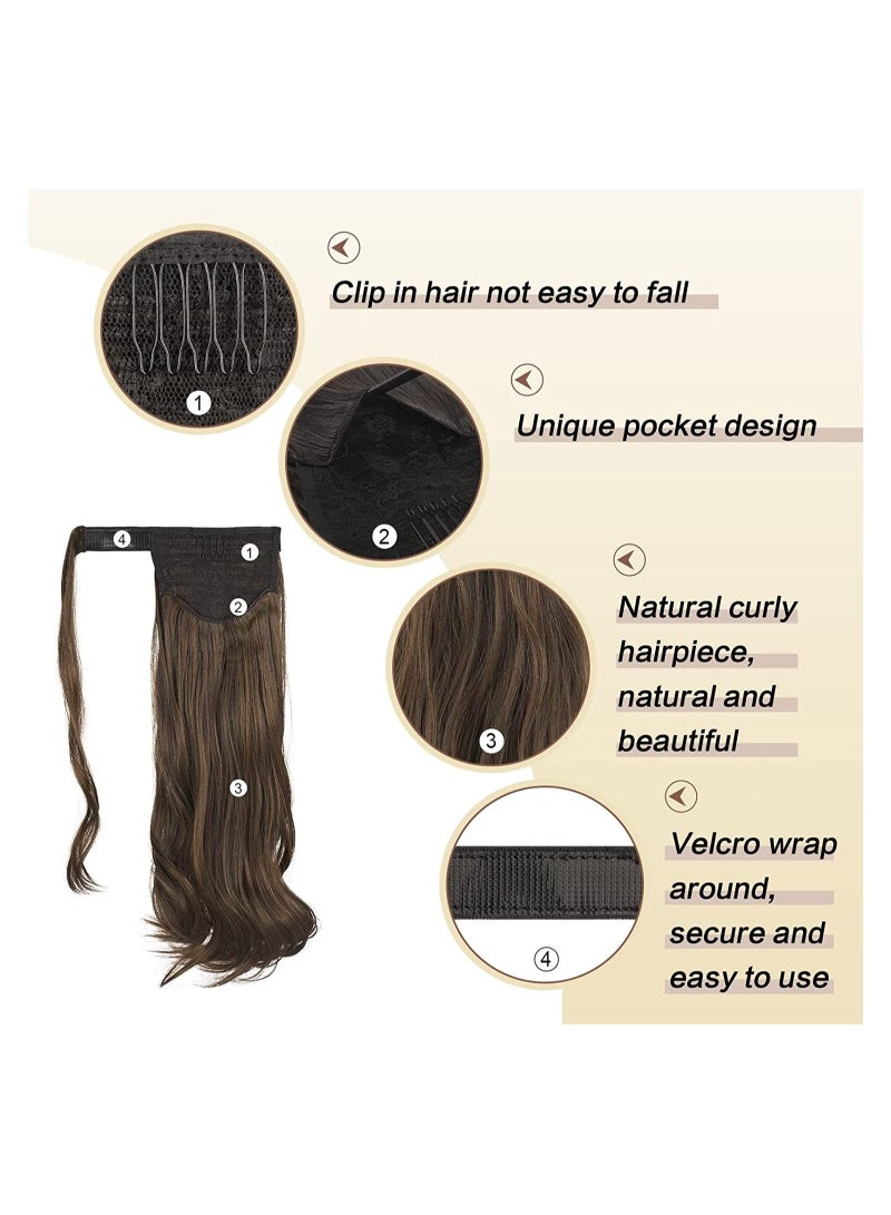 Estelle Curly Ponytail Extension 22 Inch Heat Resistant Synthetic Natural Wavy Hair Piece Wrap Around Ponytail Hair Extensions for Women Darkest Brown mix Dark Auburn Curly - Image 5