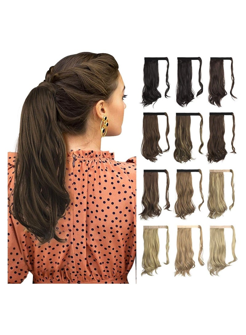 Estelle Curly Ponytail Extension 22 Inch Heat Resistant Synthetic Natural Wavy Hair Piece Wrap Around Ponytail Hair Extensions for Women Darkest Brown mix Dark Auburn Curly - Image 3