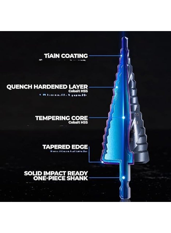 Four Spiral Flute Cobalt Step Drill Bit, Impact Ready Step Drill Bit, 1/4" Hex Shank Step Bit for Metal, Stainless Steel, Aluminum, Wood, Plastic (Size : B) - Image 5