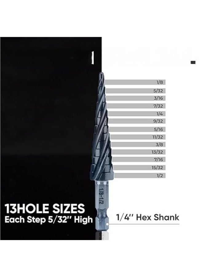 Four Spiral Flute Cobalt Step Drill Bit, Impact Ready Step Drill Bit, 1/4" Hex Shank Step Bit for Metal, Stainless Steel, Aluminum, Wood, Plastic (Size : B) - Image 3