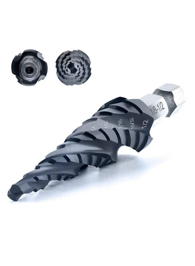 Four Spiral Flute Cobalt Step Drill Bit, Impact Ready Step Drill Bit, 1/4" Hex Shank Step Bit for Metal, Stainless Steel, Aluminum, Wood, Plastic (Size : B) - Image 1