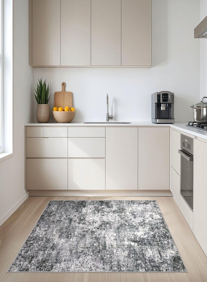 DMOYEST Area Rug Living Room Rugs - 4x6 Large Soft Indoor Neutral Modern Abstract Low Pile Washable Rug Carpet for Bedroom Dining Room Farmhouse Home Office - Grey - Image 4