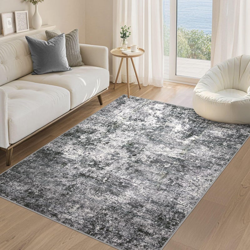 DMOYEST Area Rug Living Room Rugs - 4x6 Large Soft Indoor Neutral Modern Abstract Low Pile Washable Rug Carpet for Bedroom Dining Room Farmhouse Home Office - Grey - Image 1