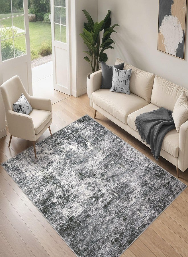 DMOYEST Area Rug Living Room Rugs - 4x6 Large Soft Indoor Neutral Modern Abstract Low Pile Washable Rug Carpet for Bedroom Dining Room Farmhouse Home Office - Grey - Image 3