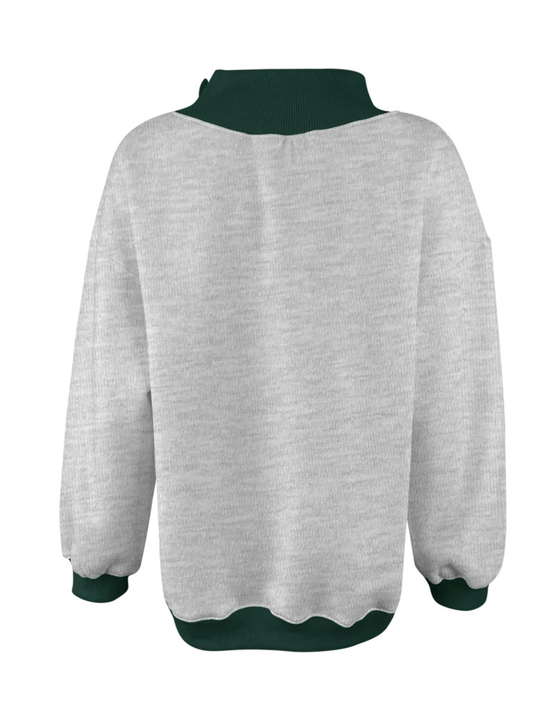 PRETTODAY Women's Oversized Sweatshirts Color Block Turtleneck Fleece Pullover Tops Long Sleeve Loose Fall Fashion Outfits Grey/Green - Image 4
