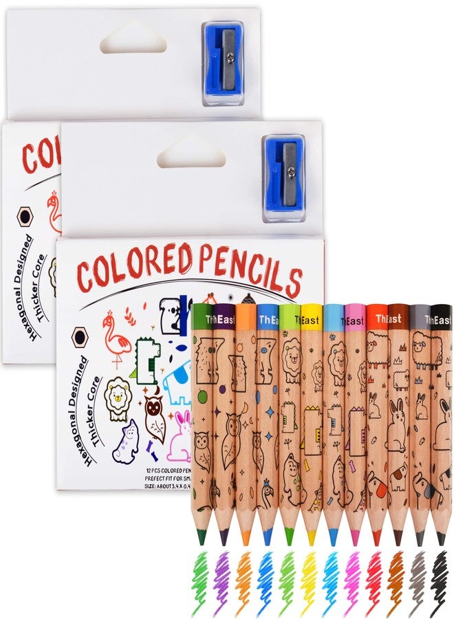 ThEast 24 Short Jumbo Colored Pencils, Cute Animal Pencils for Kids ages 3-12, Hexagonal Thick Pencils with Sharpener, Toddler Coloring Pencils Set, Pre-Sharpened(2 Sets of 12) - Image 1