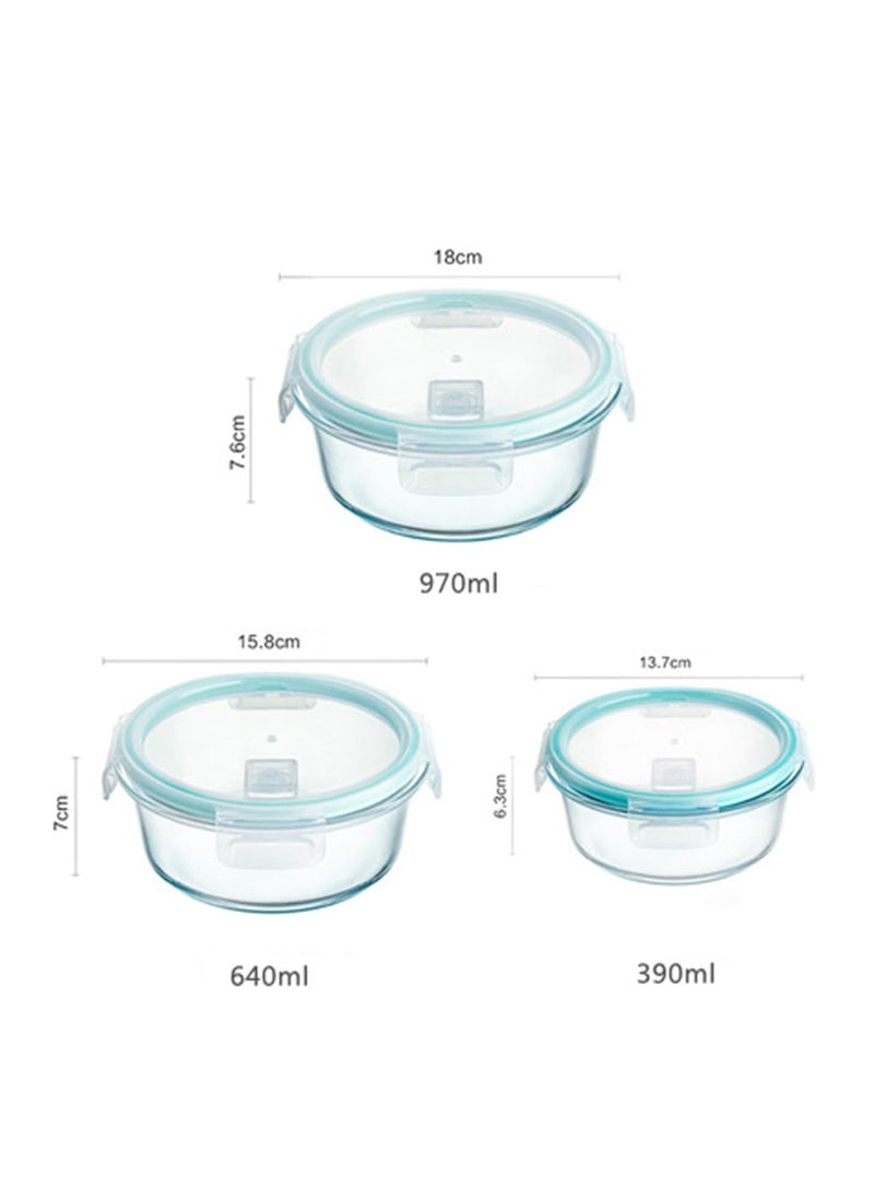 TYCOM Glass Meal Prep Containers (3 pcs Round) - Glass Food Storage Containers with Lids, Glass Lunch Box, Portion Control, Airtight, Glass Bento Box Lunch Containers- 3P Round Blue  - Image 2