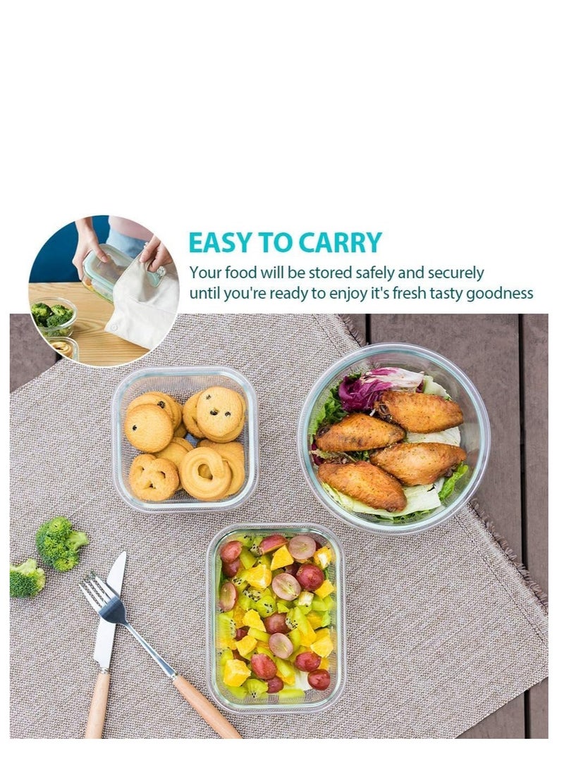 TYCOM Glass Meal Prep Containers (3 pcs Round) - Glass Food Storage Containers with Lids, Glass Lunch Box, Portion Control, Airtight, Glass Bento Box Lunch Containers- 3P Round Blue  - Image 4