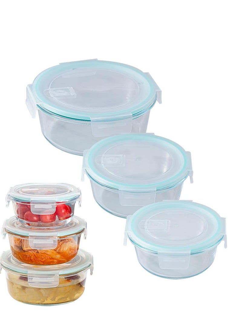 TYCOM Glass Meal Prep Containers (3 pcs Round) - Glass Food Storage Containers with Lids, Glass Lunch Box, Portion Control, Airtight, Glass Bento Box Lunch Containers- 3P Round Blue  - Image 1