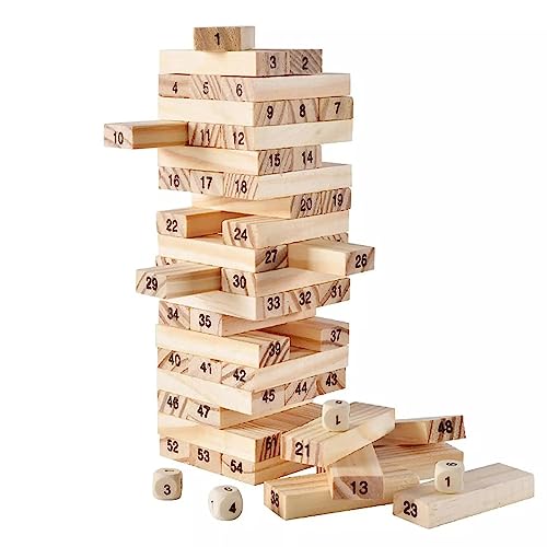 JB Export Wooden Blocks 54 Pcs Challenging Color Wooden Tumbling Tower, Toys with Dices Board Educational Puzzle Game (Multi Color) - Image 1