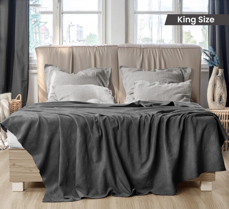 Utopia Bedding Smoke Gray 100% Cotton Blanket [King Size - 90x108 Inch] 350GSM Lightweight, Soft and Breathable Thermal Blanket for All Seasons - Image 2