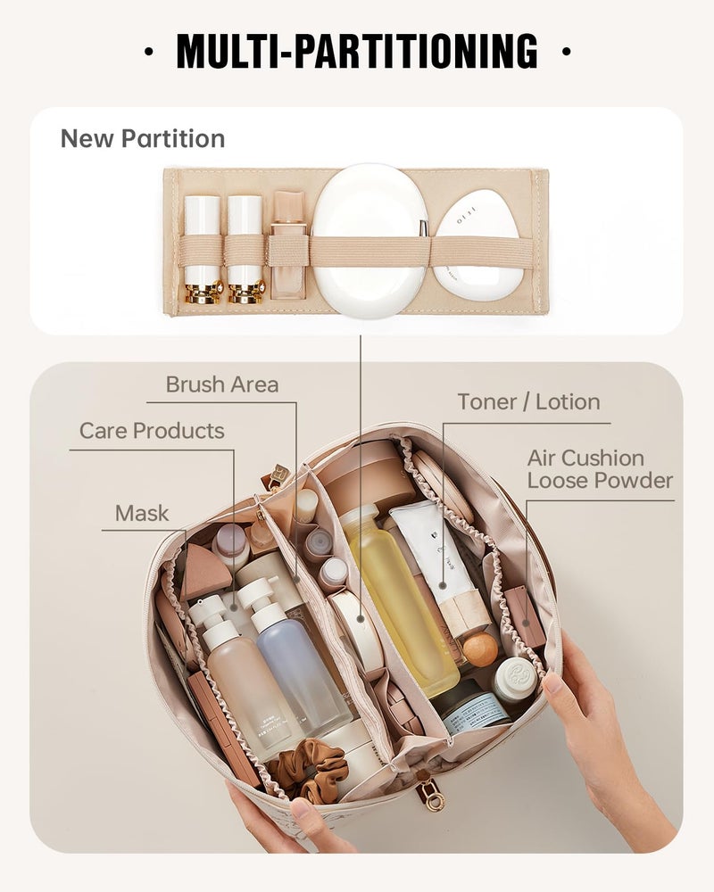 EACHY Travel Makeup Bag,Large Capacity Cosmetic Bags for Women,Waterproof Portable Pouch Open Flat Toiletry Bag Pattern Makeup Bag (F-Blue-Large) - Image 3