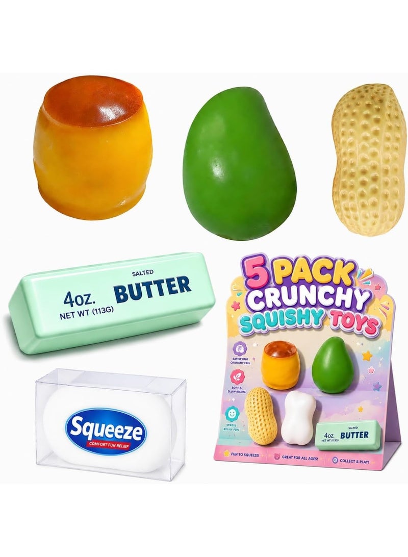 5 Pack Crunchy Squishy Asmr Bead Filled, Crunchy Squeeze Stress Ball | Butter Peanut Pudding Mango Soap Crunchy Squishy Realistic Non Rebound Moldable Party Favor Gifts for Adults, Squishy Fruits, Squishy Butter, Squishy Toys, Squishy Mystery Box - Image 1