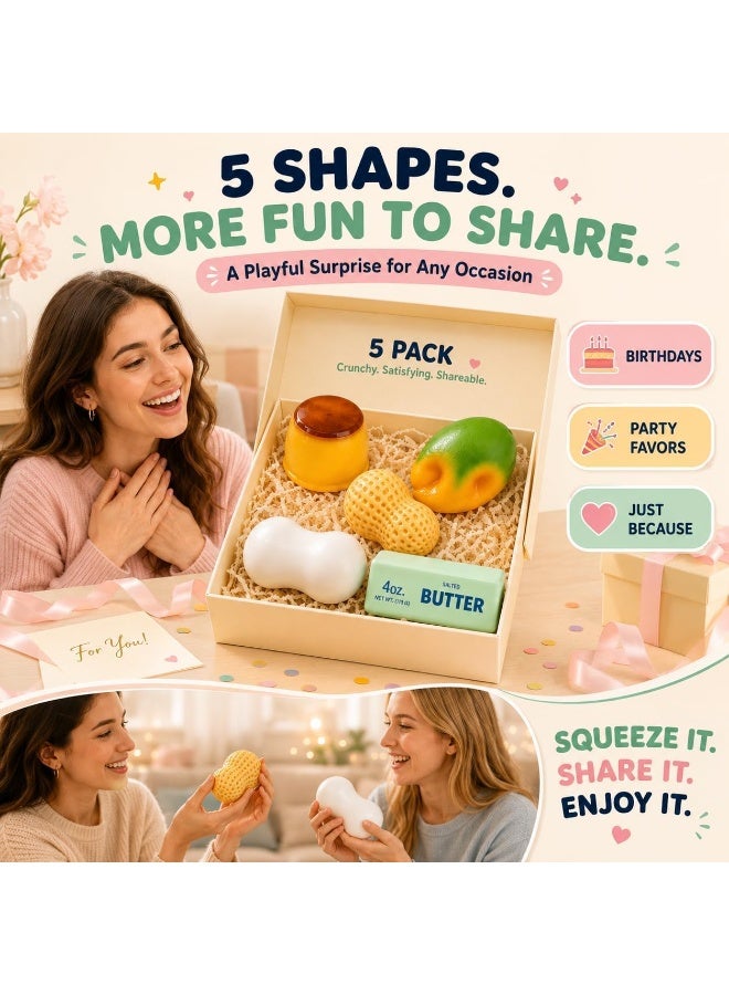 5 Pack Crunchy Squishy Asmr Bead Filled, Crunchy Squeeze Stress Ball | Butter Peanut Pudding Mango Soap Crunchy Squishy Realistic Non Rebound Moldable Party Favor Gifts for Adults, Squishy Fruits, Squishy Butter, Squishy Toys, Squishy Mystery Box - Image 3