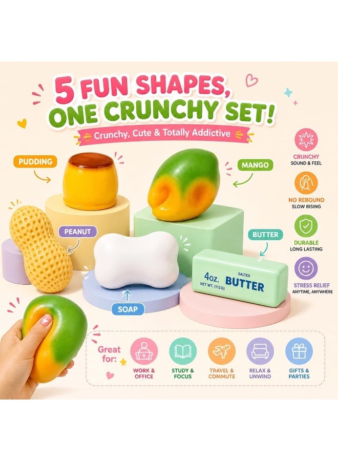 5 Pack Crunchy Squishy Asmr Bead Filled, Crunchy Squeeze Stress Ball | Butter Peanut Pudding Mango Soap Crunchy Squishy Realistic Non Rebound Moldable Party Favor Gifts for Adults, Squishy Fruits, Squishy Butter, Squishy Toys, Squishy Mystery Box - Image 4
