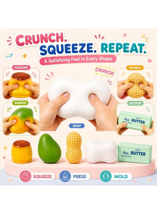 5 Pack Crunchy Squishy Asmr Bead Filled, Crunchy Squeeze Stress Ball | Butter Peanut Pudding Mango Soap Crunchy Squishy Realistic Non Rebound Moldable Party Favor Gifts for Adults, Squishy Fruits, Squishy Butter, Squishy Toys, Squishy Mystery Box - Image 2