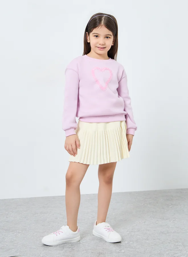 Styli Styli Girls Lilac Heart Ruffle Detail Sweatshirt