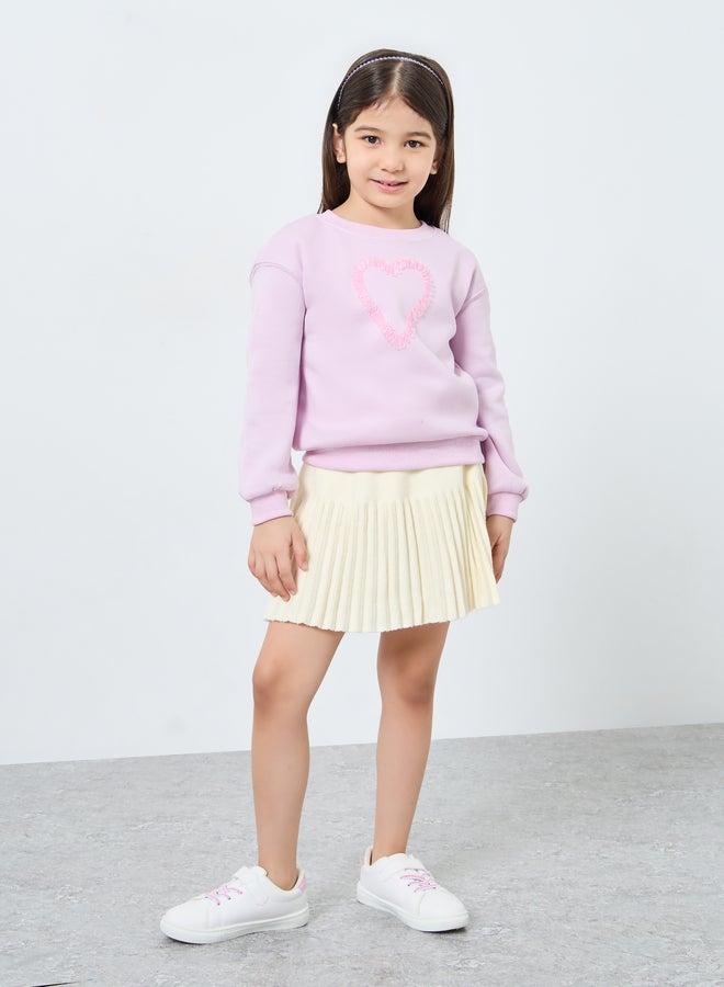 Styli Girls Lilac Heart Ruffle Detail Sweatshirt - Image 2