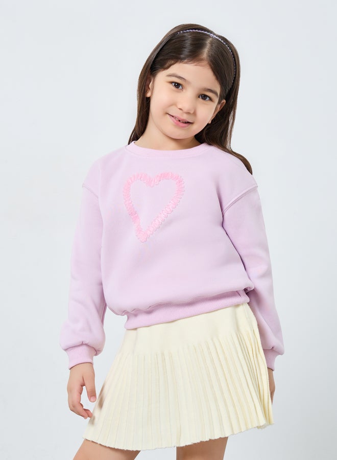Styli Girls Lilac Heart Ruffle Detail Sweatshirt - Image 1