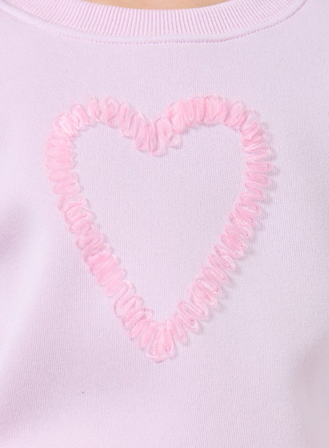 Styli Girls Lilac Heart Ruffle Detail Sweatshirt - Image 3