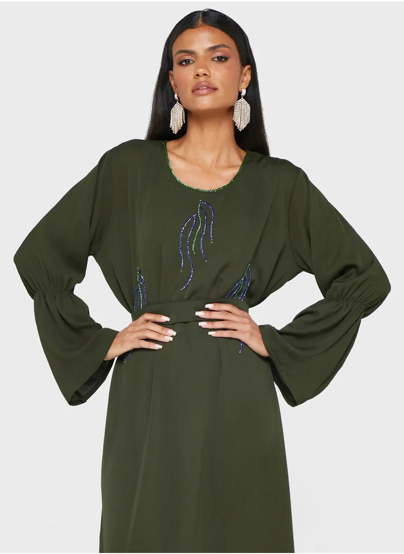 hayas closet Embellished Belted Jalabiya
