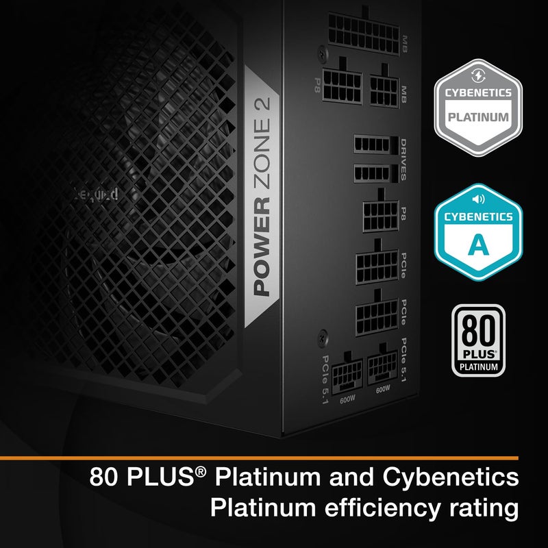 be quiet! Power Zone 2 850W ATX 3.1 PSU | 80 Plus and Cybenetics Platinum Efficiency | Zero RPM Low-Noise Power Supply | PCIe 5.1 Ready | Black | BP007US - Image 2