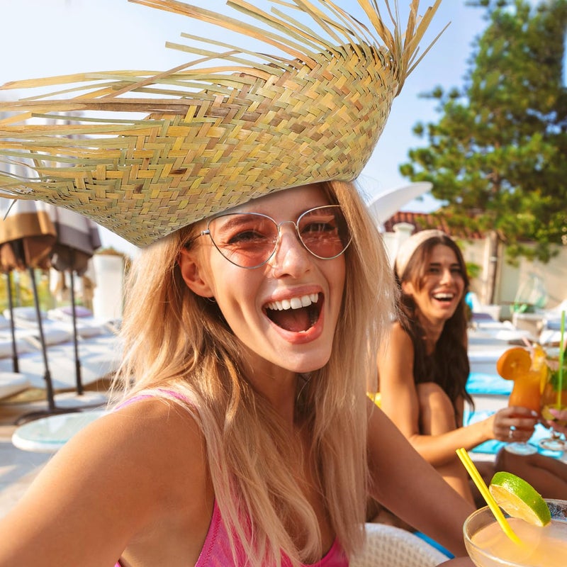 TENDYCOCO Beach Straw Hat for Women Lightweight Woven Bucket Hat 14X14 Inch Tropical Hawaiian Style Summer Fishing for Outdoor Parties - Image 3