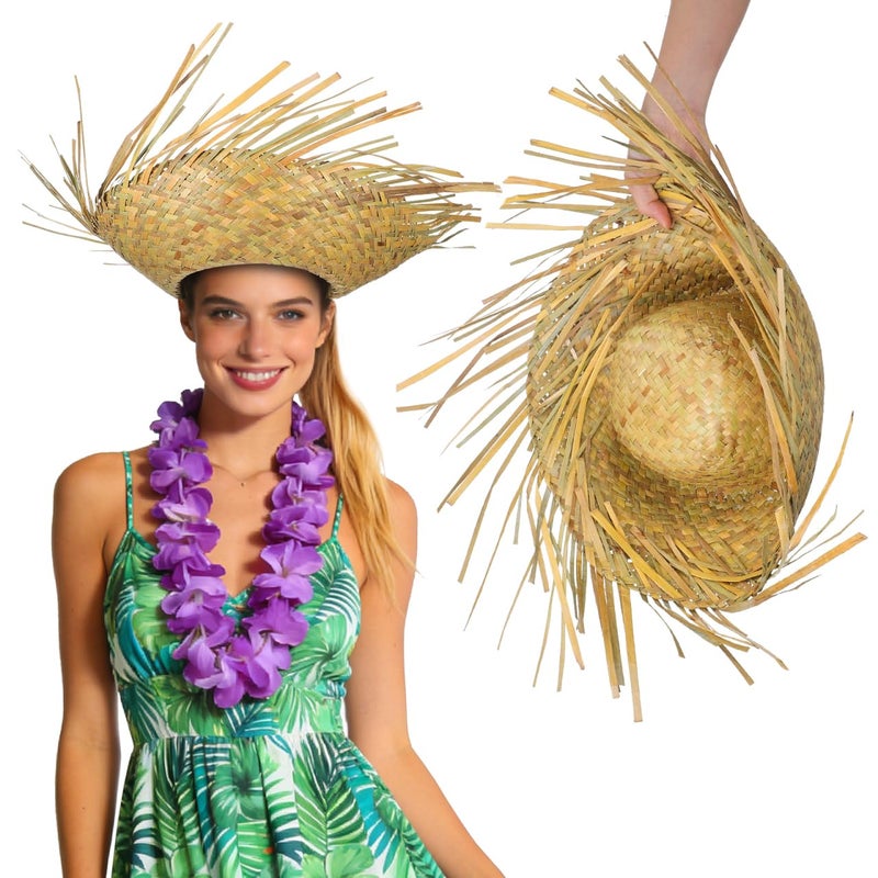 TENDYCOCO Beach Straw Hat for Women Lightweight Woven Bucket Hat 14X14 Inch Tropical Hawaiian Style Summer Fishing for Outdoor Parties - Image 1