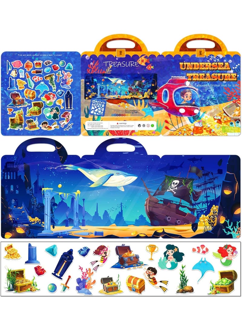 Zikra 3 Set Sticker Books for Kids 2-4, 3D Reusable Jelly Activities Stickers Books for Toddler(Ocean Kingdom+Green Dinosaur+Underwater Treasure) - Image 2
