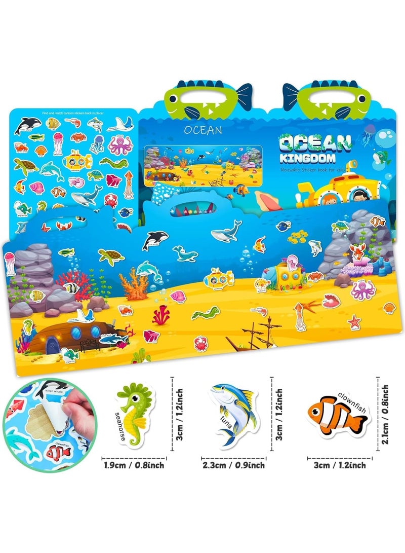 Zikra 3 Set Sticker Books for Kids 2-4, 3D Reusable Jelly Activities Stickers Books for Toddler(Ocean Kingdom+Green Dinosaur+Underwater Treasure) - Image 3