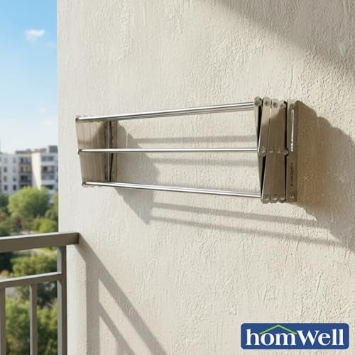 homWell Heavy Duty Stainless Steel 10 Pipe X 2 Feet Foldable Wall Mounted Clothes Drying Stand for Balcony Cloth Dryer Stand Towel Rack Clothes Stand for Drying - Image 4