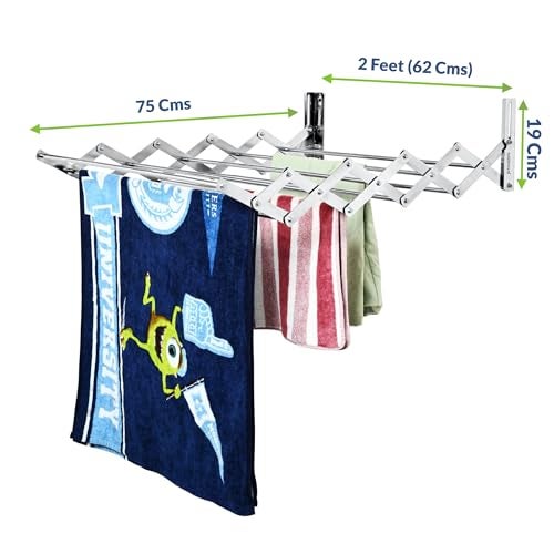 homWell Heavy Duty Stainless Steel 10 Pipe X 2 Feet Foldable Wall Mounted Clothes Drying Stand for Balcony Cloth Dryer Stand Towel Rack Clothes Stand for Drying - Image 5