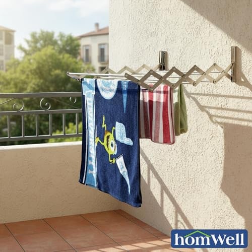 homWell Heavy Duty Stainless Steel 10 Pipe X 2 Feet Foldable Wall Mounted Clothes Drying Stand for Balcony Cloth Dryer Stand Towel Rack Clothes Stand for Drying - Image 3