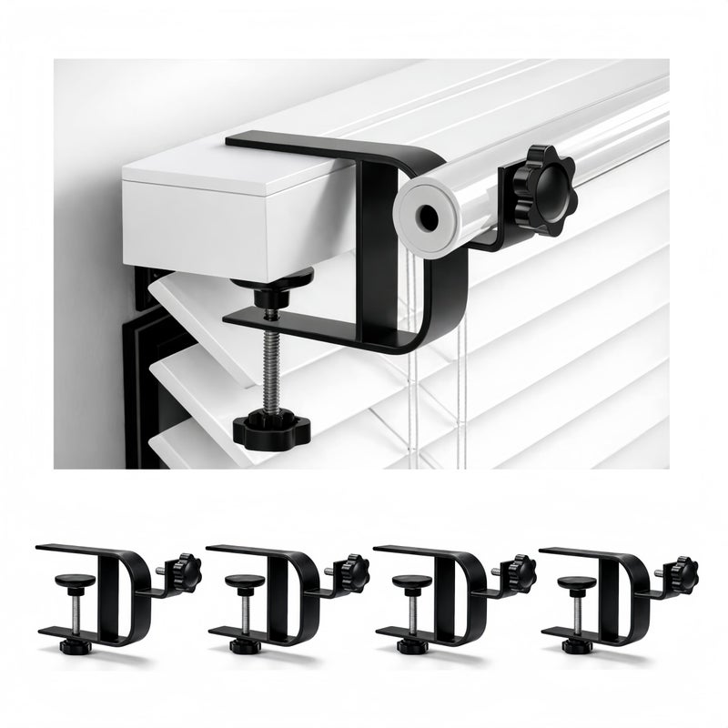 onneka Drill-Free Curtain Rod Bracket Set, 0.8-2.3 Inch Track, Tool-Free Installation with Guide and Magnetic Buckle - Black, 2PC (Black-4PCS) - Image 1