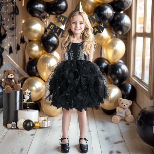 Suppromo Black Tutu Dress Girls Princess Birthday Party Dresses Black Sequin Tulle Fancy Fairy Dress for Little Girls Kids Formal Prom Sneaker Ball Gown Pageant Graduation Christmas Outfits 5-6T - Image 3