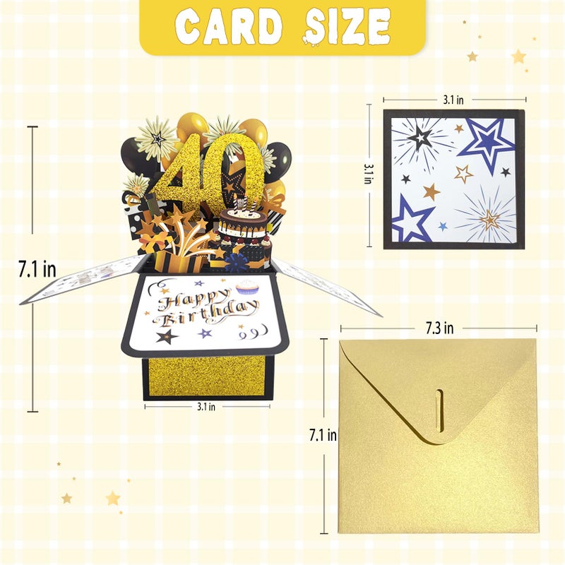 Asmallgf Happy 40Th Birthday Pop-Up Card For Mom Dad  Cool Splendid Forty Bday 3D Greeting Card For Husband Wife  Best 40 Year Old Birthday Gift Ideas For Men Women - Image 2