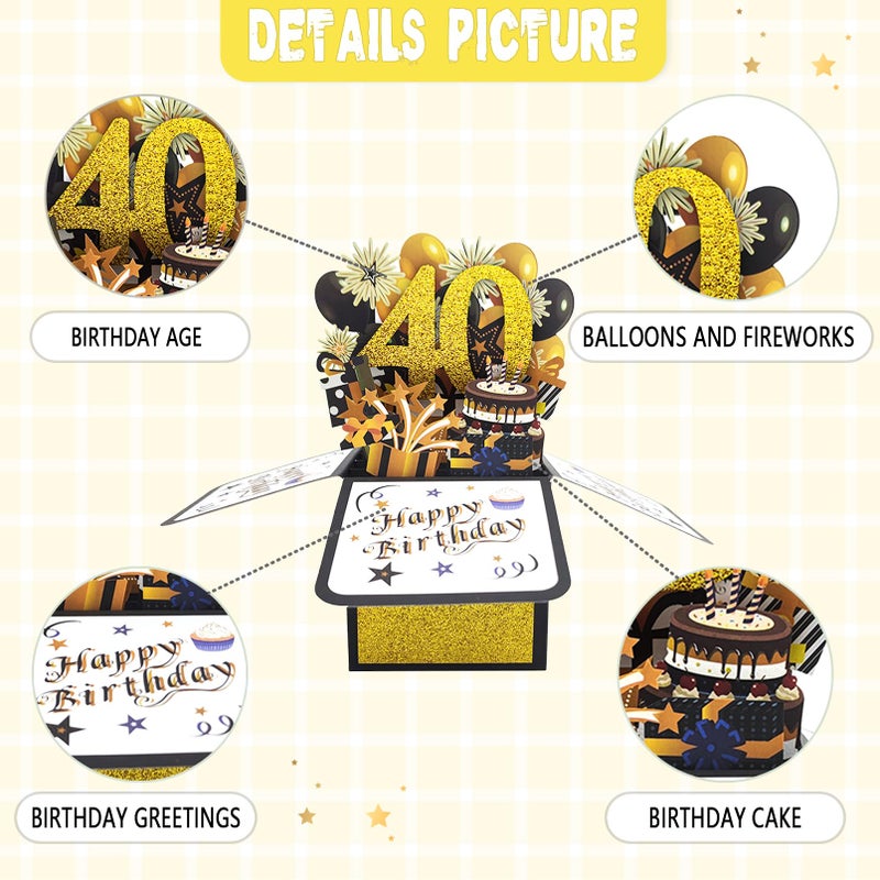 Asmallgf Happy 40Th Birthday Pop-Up Card For Mom Dad  Cool Splendid Forty Bday 3D Greeting Card For Husband Wife  Best 40 Year Old Birthday Gift Ideas For Men Women - Image 3