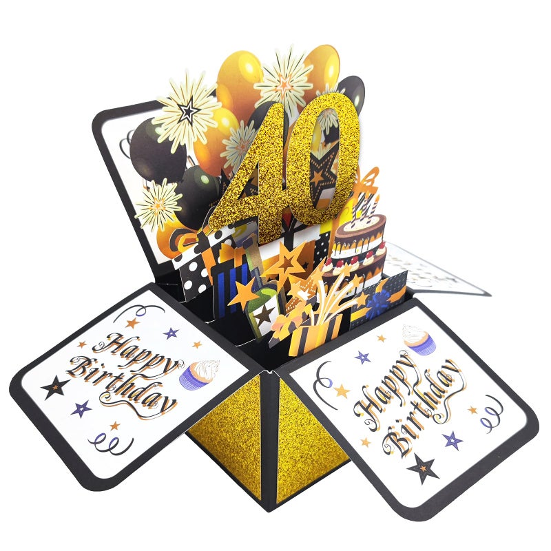 Asmallgf Happy 40Th Birthday Pop-Up Card For Mom Dad  Cool Splendid Forty Bday 3D Greeting Card For Husband Wife  Best 40 Year Old Birthday Gift Ideas For Men Women - Image 1