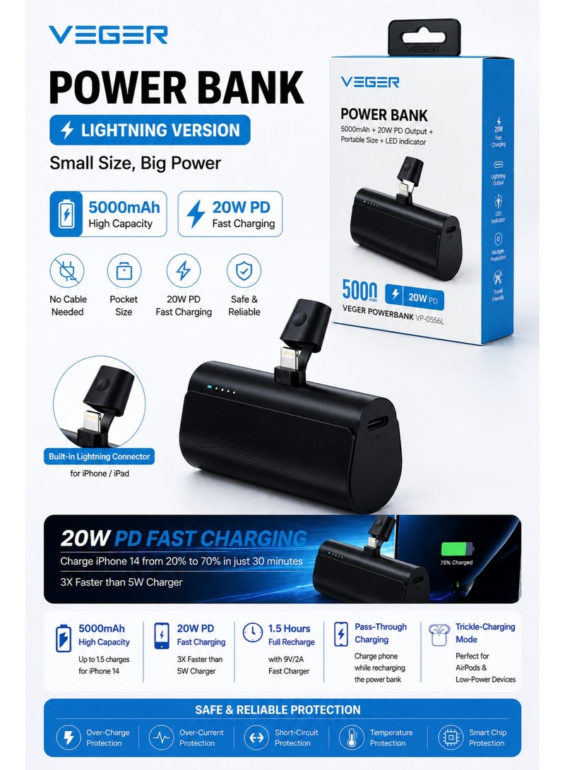 20W Small 5000mAh Mini Power Bank 20W Fast Charging Portable Charger Battery Pack Compatible with iPhone 14/14 Pro/14 Pro Max/14 Plus/13/12/11 /XS/XR/X/8/7/6s/Plus