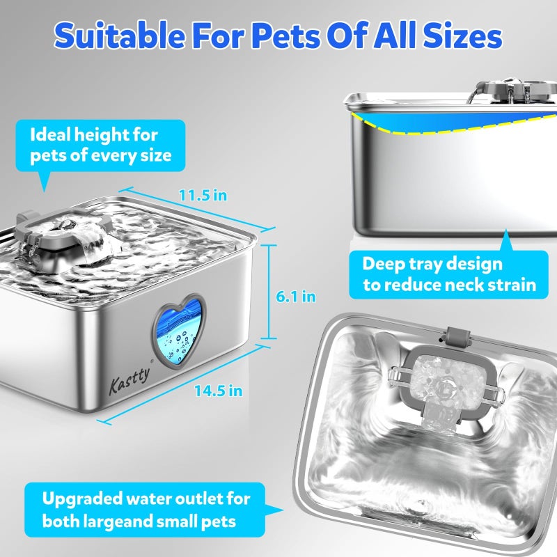 Kastty 15L/4Gal Dog Water Fountain, Stainless Steel Pet Water Bowl Dispenser with Visual Window, Automatic Dual-Color LED, 5-Stage Filtration, Ultra Quiet, for Large Medium Dogs & Multi-pet, FS80 - Image 4