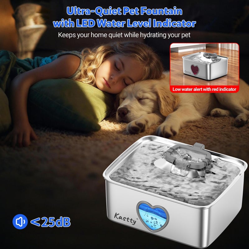 Kastty 15L/4Gal Dog Water Fountain, Stainless Steel Pet Water Bowl Dispenser with Visual Window, Automatic Dual-Color LED, 5-Stage Filtration, Ultra Quiet, for Large Medium Dogs & Multi-pet, FS80 - Image 3