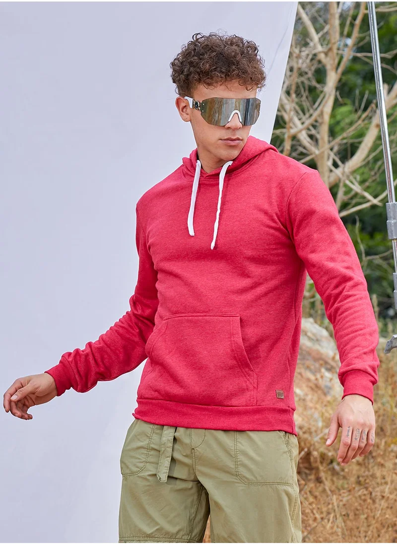 كامبوس سوترا Men's Red Pullover Hoodie With Contrast Drawstring