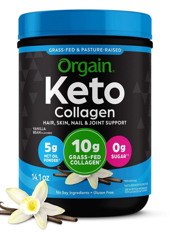 Orgain Keto Collagen Protein Powder, Vanilla - 10g Grass Fed Hydrolyzed Collagen Peptides for Women & Men, Type I & III, 5g MCT Oil - Hair, Skin, Nail, & Joint Support, Non-GMO, Gluten Free - 0.88lb - Image 1