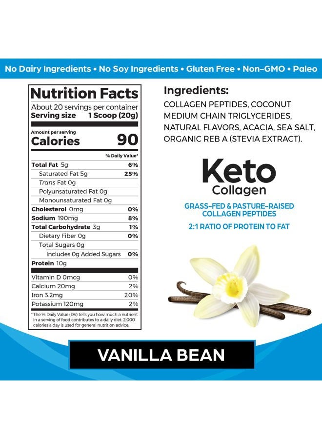 Orgain Keto Collagen Protein Powder, Vanilla - 10g Grass Fed Hydrolyzed Collagen Peptides for Women & Men, Type I & III, 5g MCT Oil - Hair, Skin, Nail, & Joint Support, Non-GMO, Gluten Free - 0.88lb - Image 2