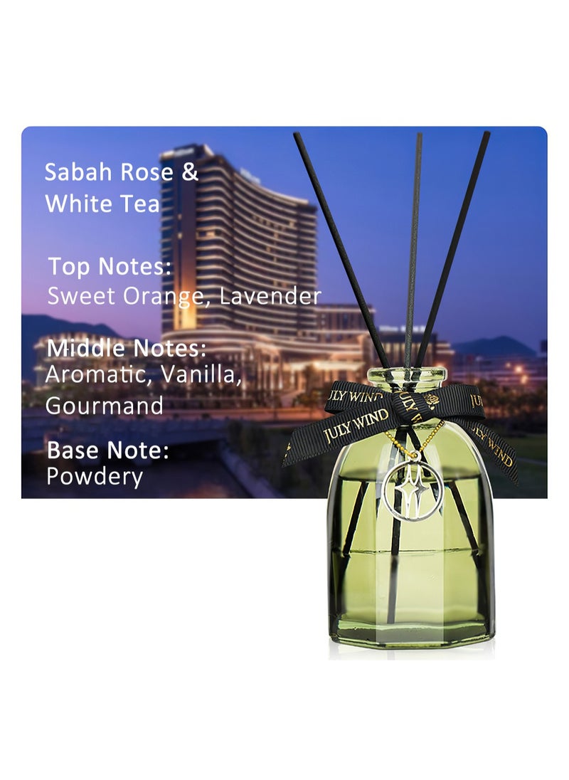 JULY WIND Fragrance Reed Diffuser, Long-Lasting Scent Oil Diffuser with 5 Reed Sticks, Air Freshener for Bedroom Bathroom Office- 150ml (Sabah Rose & White Tea)  - Image 2