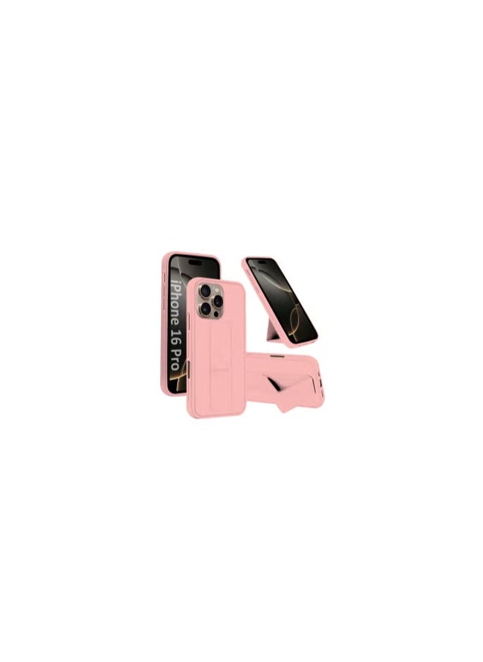 CATANES - (for Apple iPhone 16 Pro) Case Premium PU Leather Back Cover with Stand Function Shockproof and Anti Scratch Finger Grip Case Cover / Pink - Image 1