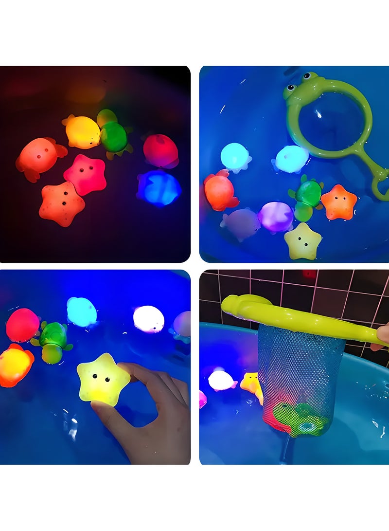 ليكسادا مجموعة ألعاب حمام ملونة متوهجة في الظلام مكونة من 4 قطع، حيوانات المحيط المضيئة بدون حفر، بولي كلوريد الفينيل، تشمل بطاريات - لعبة حوض استحمام ممتعة وتعليمية للصغار، ألعاب حوض استحمام، هدايا للأطفال من سن 3 سنوات فأكثر (مع شبكة صيد، حيوانات المحيط لون عشوائي) - Image 2